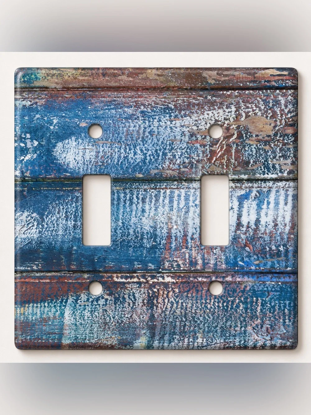 Handmade Distressed Blue Rustic Wood Double Toggle Light Switch Cover
